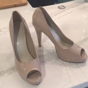 Nude open toe heels